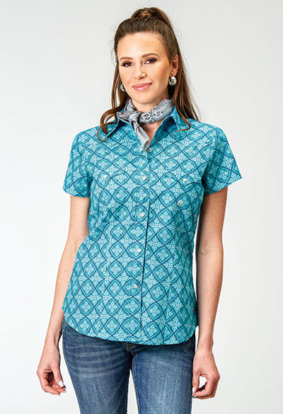 ROPER LADIES TURQUOISE SHORT SLEEVE SHIRT STYLE 03-051-0225-2029 Ladies Shirts from Roper