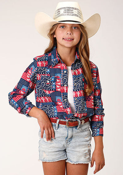 Roper Girls Long Sleeve Shirt Style 03-080-0590-0452- Premium Girls Shirts from Roper Shop now at HAYLOFT WESTERN WEARfor Cowboy Boots, Cowboy Hats and Western Apparel