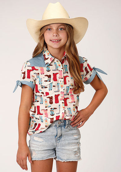 Roper Girls Short Sleeve Shirt Style 03-081-0590-0455- Premium Girls Shirts from Roper Shop now at HAYLOFT WESTERN WEARfor Cowboy Boots, Cowboy Hats and Western Apparel