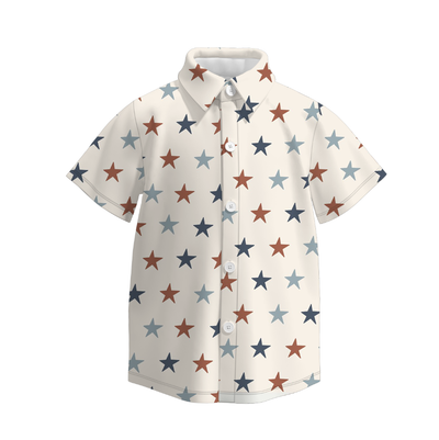 Boys July 4th Red Blue Star Short Sleeves Shirt Boys Shirts from Auraquise