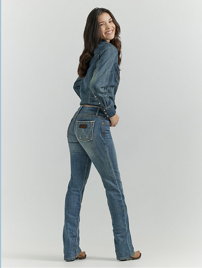 Wrangler Retro Womens Dark Wash Sadie Low Rise Boot Cut Jeans Style 07MWZDW Ladies Jeans from Wrangler