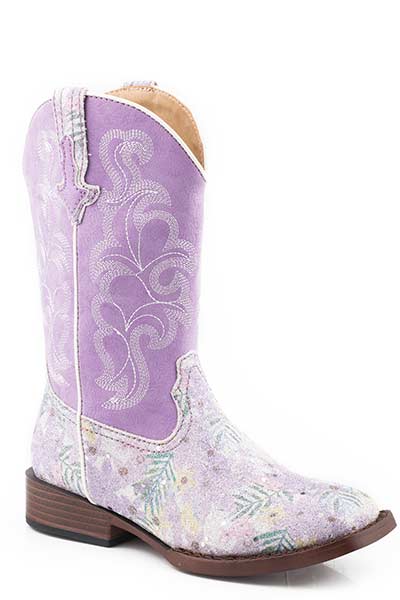 Roper Girls Glitter Floral Square Toe Boot Style 09-018-1901-2928 Girls Boots from Roper