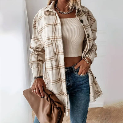 Mid-length single breasted woolen shirt with loose lapel  from Lily Clothing