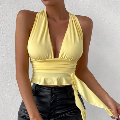 DEEP V WAIST SLIMMING DESIGN HALTER TOP  from Lily Clothing