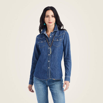 Ariat Ladies Farriday Denim Shirt Style 10042258- Premium Ladies Shirts from Ariat Shop now at HAYLOFT WESTERN WEARfor Cowboy Boots, Cowboy Hats and Western Apparel