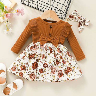 2pcs Baby Solid Long sleeve Floral Dress Set  from PatPat