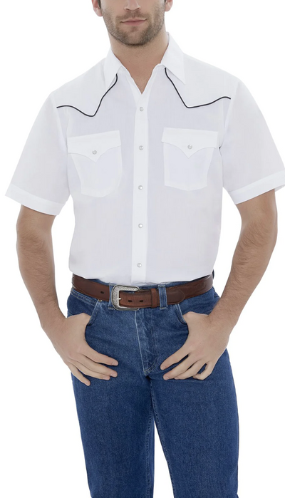 Ely Mens Short Sleeve Western Snap Shirt with Black Piping Style 15202680-01 Mens Shirts from Ely