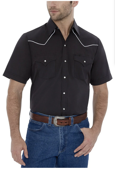 Ely Mens Short Sleeve Western Snap Shirt with White Piping Style 15202680-89 Mens Shirts from Ely