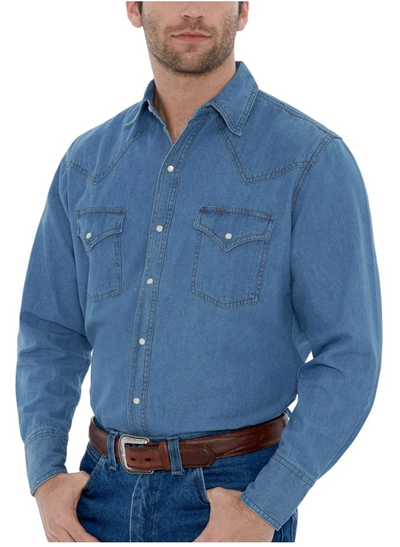 Ely Mens Long Sleeve Washed Denim Shirt Style 15202960-09 Mens Shirts from Ely