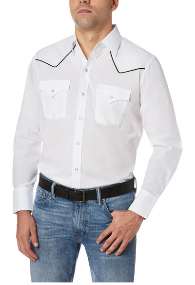 Ely Mens Long Sleeve Western Snap Shirt with Black Piping Style 15202980-01 Mens Shirts from Ely