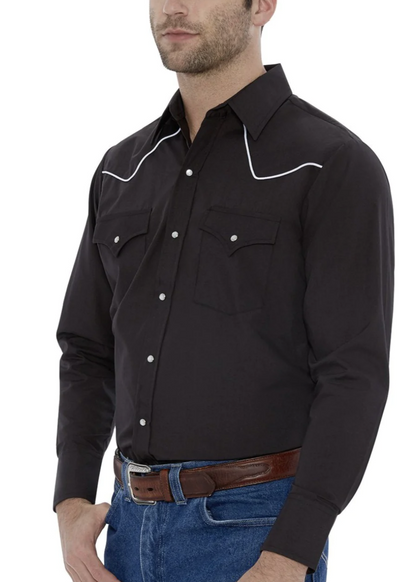 Ely Mens Long Sleeve Western Snap Shirt with White Piping Style 15202980-89 Mens Shirts from Ely