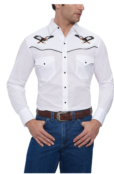 Ely Mens Long Sleeve Western Snap Shirt with Eagle Embroidery Style 15203961-01 Mens Shirts from Ely