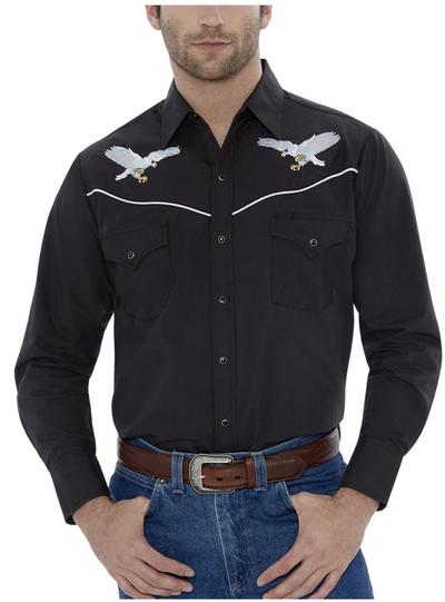 Ely Mens Long Sleeve Western Snap Shirt with Eagle Embroidery Style 15203961-89 Mens Shirts from Ely