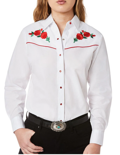 Ely Ladies Long Sleeve Western Shirt with Red Rose Embroidery Style 15303801-06 Ladies Shirts from Ely