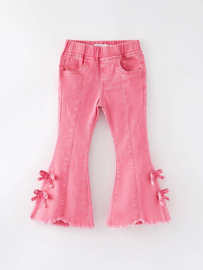 Girls Pink Bow Flared Elastic Denim Pants  from Rylee Faith Designs