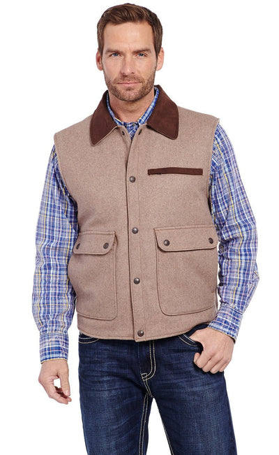 SIDRAN MENS WOOL MELTON VEST WITH MICROSUEDE TRIM & CONCEALED CARRY POCKET STYLE CR38066-F23-42 Mens Outerwear from Sidran/Suits