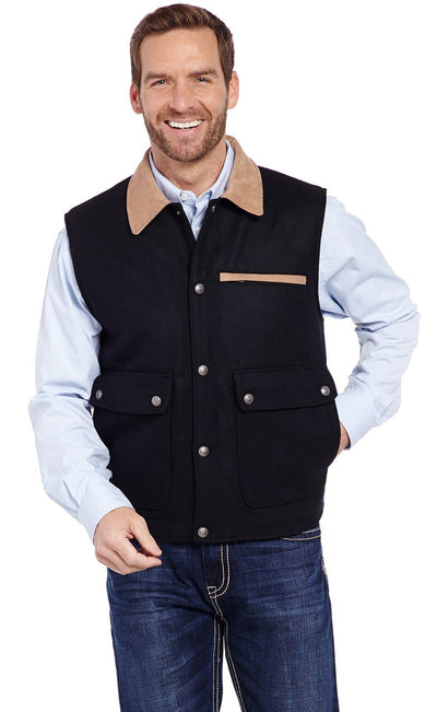 SIDRAN MENS WOOL MELTON VEST WITH MICROSUEDE TRIM & CONCEALED CARRY POCKET STYLE CR38066-F23-41 Mens Outerwear from Sidran/Suits