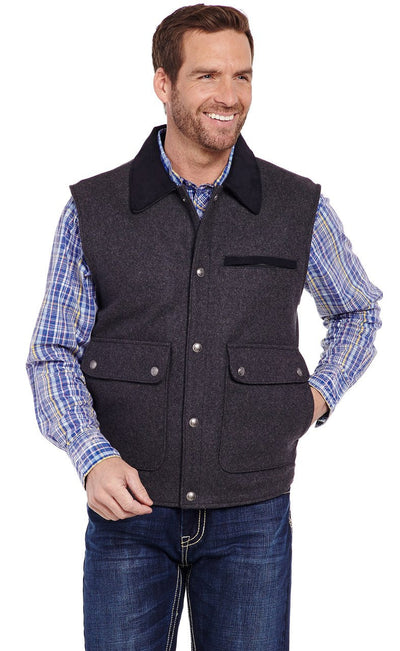 SIDRAN MENS WOOL MELTON VEST WITH MICROSUEDE TRIM & CONCEALED CARRY POCKET STYLE CR38066-F23-18 Mens Outerwear from Sidran/Suits