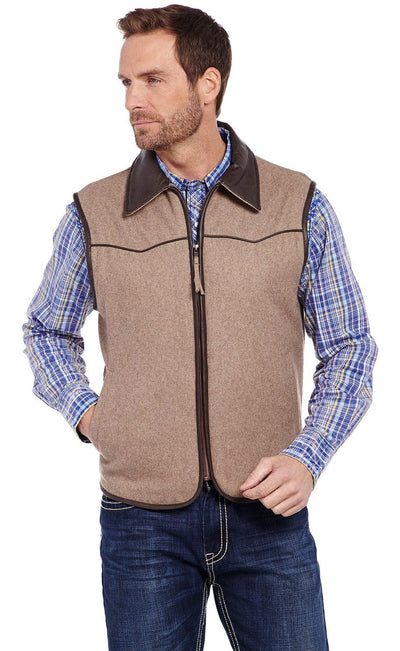 SIDRAN MENS ZIP FRONT WOOL MELTON VEST WITH FAUX LEATHER TRIM STYLE CR38866-F18-18 Mens Outerwear from Sidran/Suits