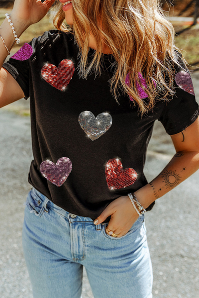 Sequin Heart Valentine Graphic T Shirt | S-2XL  from Aapparella