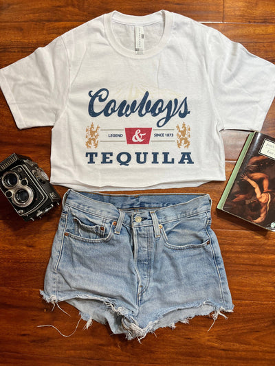 Cowboys & Tequila Crop Top Ladies Shirts from LA PRINT AND STITCH