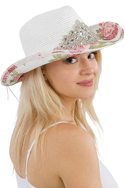Crystal Bling Patch Rose Print Cowboy Hat Ladies Hats from Cap Zone