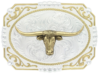 Montana Silversmith Two-tone Cowboy Cameo Buckle with Longhorn Style 25815-767- Premium MENS ACCESSORIES from Montana Silversmith Shop now at HAYLOFT WESTERN WEARfor Cowboy Boots, Cowboy Hats and Western Apparel
