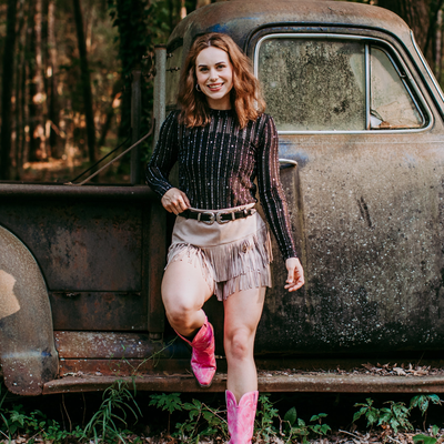 MK424 Night Fever Long Sleeve Foil Embellished Mesh Top - Silver  from Merigold Kiss