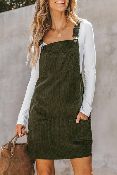 Solid Front Pockets Sleeveless Corduroy Overall Dress  from Lovesoft