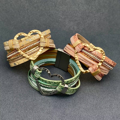 Heart Charm Rhinestone Leather Magnetic Buckle Bracelet -LB MENS ACCESSORIES from Mio Queena