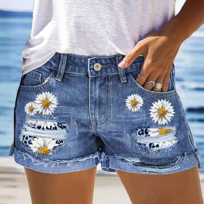 Floral high-waisted ripped denim shorts  from Lily Clothing