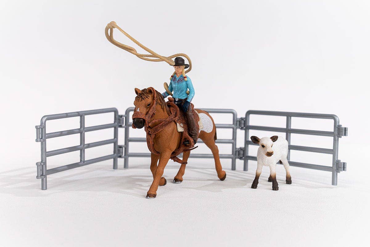 Toy Roping Set Team Roping With Cowgirl Farm Figurine Toys Play Set