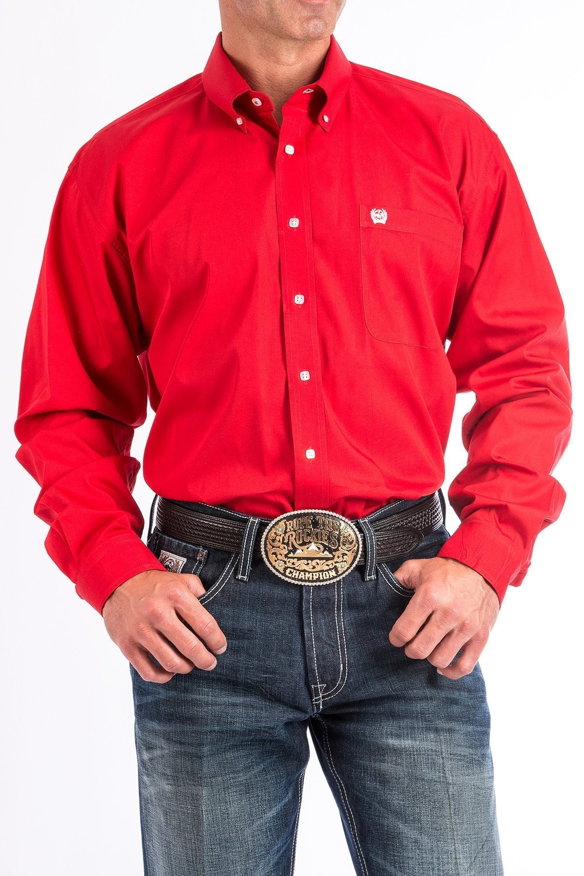 Cinch Western Shirt Mens Long Sleeve Solid Pinpoint MTW1103313 Red Cinch Western Shirt Mens Long Sleeve Solid Pinpoint MTW1103313 Red