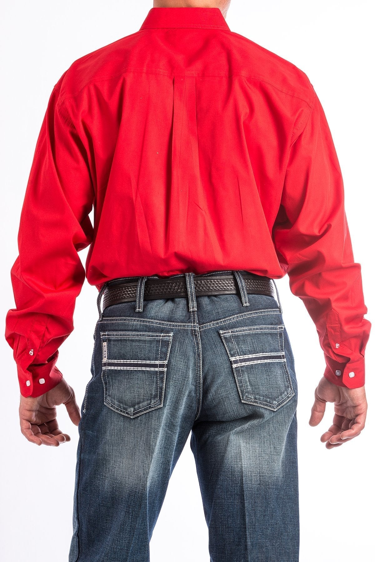 Cinch Western Shirt Mens Long Sleeve Solid Pinpoint MTW1103313 Red Cinch Western Shirt Mens Long Sleeve Solid Pinpoint MTW1103313 Red