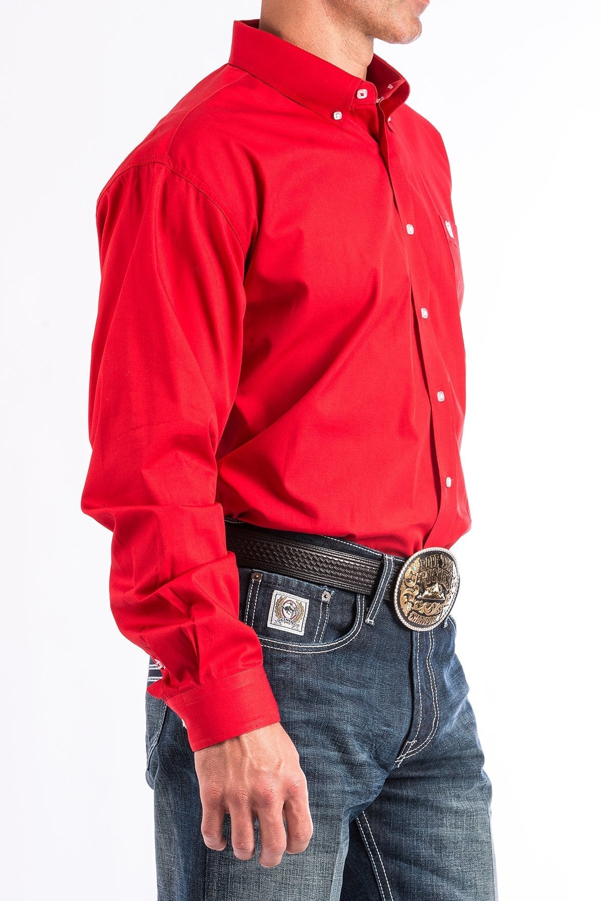 Cinch Western Shirt Mens Long Sleeve Solid Pinpoint MTW1103313 Red Cinch Western Shirt Mens Long Sleeve Solid Pinpoint MTW1103313 Red