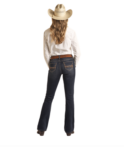 ROCK AND ROLL MID RISE BROWN EMBROIDERY RIDING JEANS STYLE BW4RD03572- Premium Ladies Jeans from PHS Shop now at HAYLOFT WESTERN WEARfor Cowboy Boots, Cowboy Hats and Western Apparel