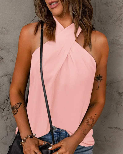 Crisscross halter casual tank top  from Queen Fashion
