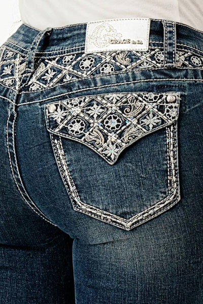 Floral Embroidery /York Mid-Rise Boot cut 32" | EB-61713-32  from Grace in LA