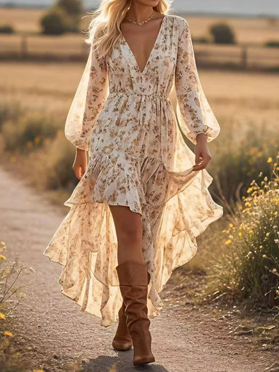 V-Neck Floral Printed Bohemian Layered Dress  from Rosa Clothing
