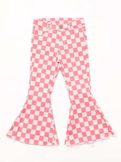 Baby Girls Pink Checked Flare Jeans  from sassy kids palace