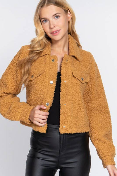 Long Sleeve Pocket Flap Button Down Faux Fur Jacket  from Active Basic | Active USA