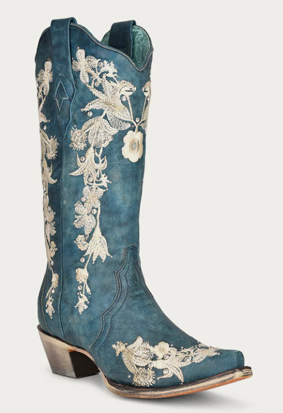 Corral Western Boots Womens Floral Embroidery Navy Blue A4361 7 M