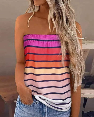 Striped print strapless bandeau tank top  from Flarix