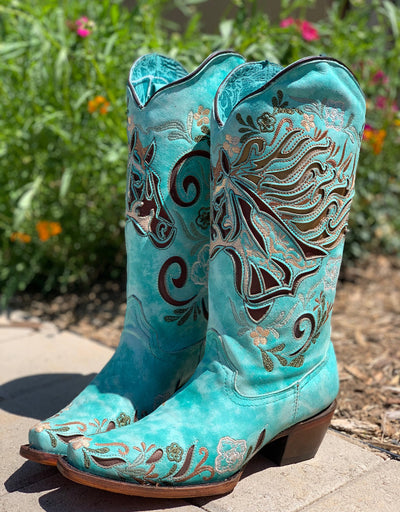 Corral Aqua Horse Inlay Embroidery Iridescent A4372 Ladies Boots from Corral Boots