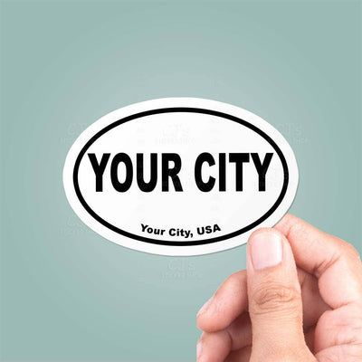CUSTOM City Name Oval Bumper Sticker Vinyl Decal Sticker from CJ's Sticker Shop