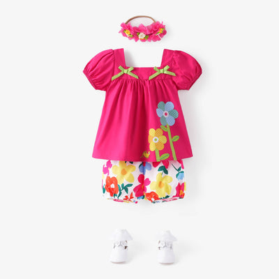 Baby Girl 2pcs Big Flower Top & Shorts/ Headband/Socks/Shoes  from PatPat