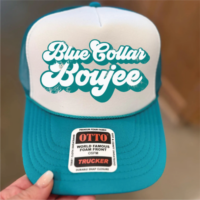 Blue Collar Boujee DTF Printed Jade and White Trucker Hat  from Southern Attitude Designs Inc
