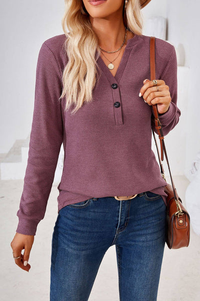 New solid color V-neck button solid color baggy top  from HIDDENBRAND