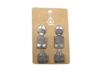 Western Boot Stitch Theme 3 Pair Set Earring  from Snowing West