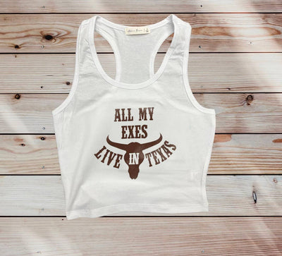 All My Exes Texas Cropped Tank Top Ladies Shirts from LA PRINT AND STITCH